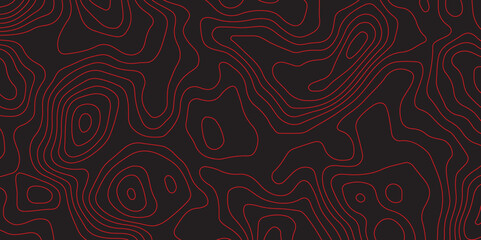 Abstract topographic contours map black and red background- Vector Background.

