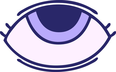 flat color retro cartoon of a eye looking up in bright neon color