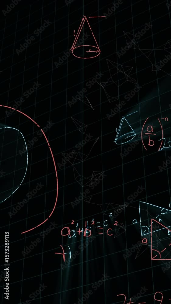 Poster animation of data processing and mathematical equations