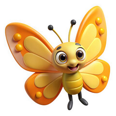 Cheerful cartoon butterfly with orange and yellow wings
