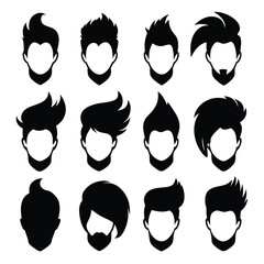 Collection of Trendy Men's Hairstyles Icons and Silhouettes for Design Inspiration
