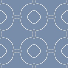 A seamless pattern features minimalist floral shapes arranged in a grid-like formation against a dark background. The symmetrical design uses simple white lines to create an elegant and modern look.