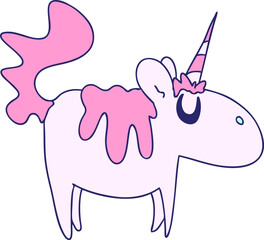 hand drawn quirky cartoon unicorn in bright neon color