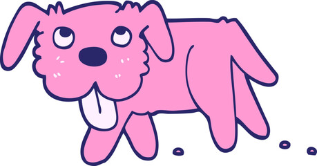 hand drawn doodle style cartoon happy dog in bright neon color