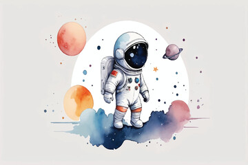 watercolor of a cute cartoon astronaut

