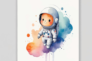 watercolor of a cute cartoon astronaut
