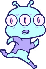 cartoon three eyed alien in bright neon color