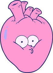 cartoon confused heart in bright neon color