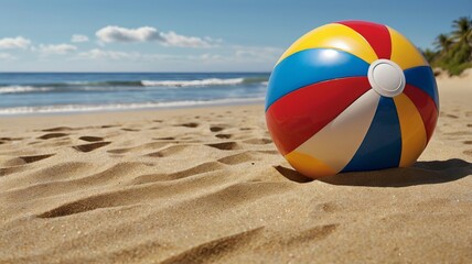 Serene Beach Summer Vacation Illustration with Striped Beach Ball - 5