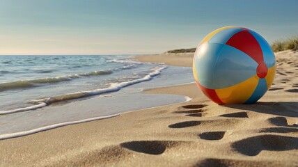 Obraz premium Serene Beach Summer Vacation Illustration with Striped Beach Ball - 3