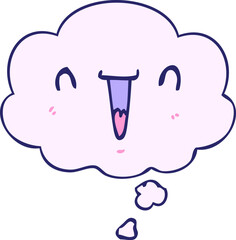cute happy cartoon face with thought bubble in bright neon color