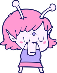 cartoon alien girl in bright neon color