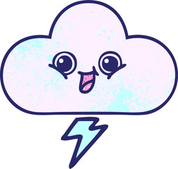 retro grunge texture cartoon of a storm cloud in bright neon color