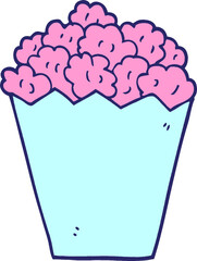 cartoon doodle popcorn in bright neon color