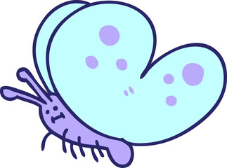 hand drawn quirky cartoon butterfly in bright neon color