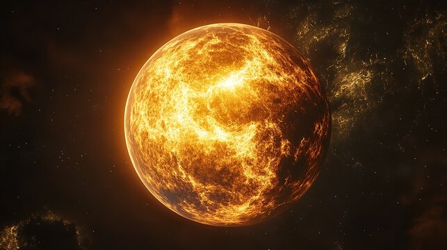 Fiery planet in deep space illustration for science fiction and astronomy enthusiasts visuals art silhouette