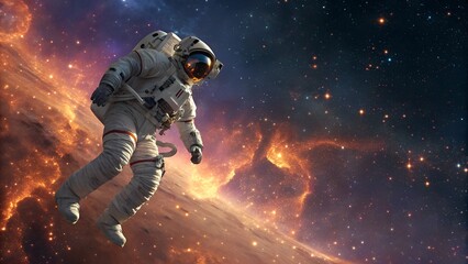 Astronaut Floating in Colorful Nebula - Space Exploration