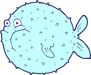 cartoon puffer fish in bright neon color