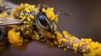 Close-up of a bee covered in pollen