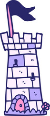 cartoon doodle castle tower in bright neon color