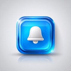 3D bell notification icon in glossy blue app-style button