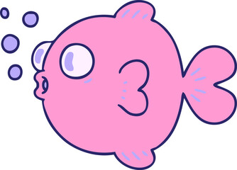 hand drawn quirky cartoon fish  in bright neon color