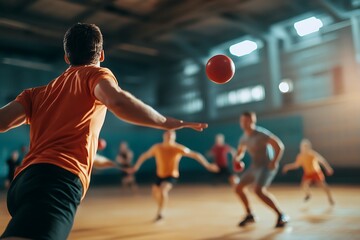 players dodgeball tournament with flying balls and active