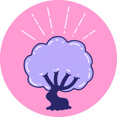 icon of a tattoo style tree in bright neon color