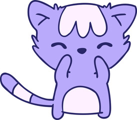 freehand drawn cartoon of cute kawaii cat in bright neon color