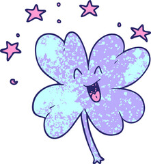 Fototapeta premium happy cartoon four leaf clover in bright neon color