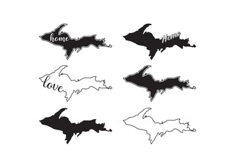 Michigan Upper Peninsula Map vector bundle, Michigan Upper Peninsula Map clipart, Michigan Upper Peninsula Map silhouette.	
