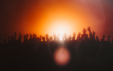 Crowd of people silhouette, cheerful fans people. Big event, concert or sport. Background abstract.