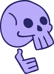 comic book style quirky cartoon skull in bright neon color