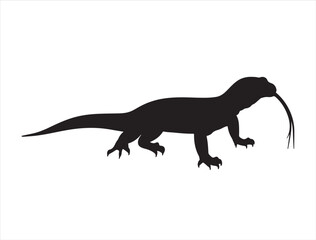 Monitor lizard in silhouette on white background