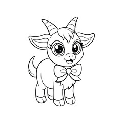 Cute goat with a bow smiling sweetly for kids coloring book Vector illustration