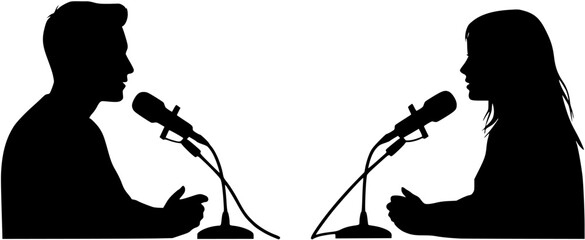 silhouette of people making a podcast,
