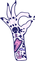 cartoon tattoo arm in bright neon color