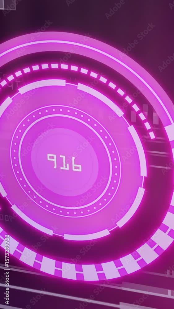 Poster animating futuristic digital interface with circular progress indicator and data processing