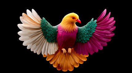 Obraz premium Bright fantastic firebird or phoenix on black background