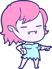 cartoon undead vampire girl in bright neon color