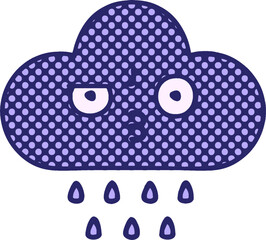 comic book style cartoon of a storm rain cloud in bright neon color