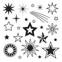 Obraz premium Diverse starbursts and shooting stars sparkle