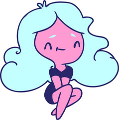cartoon illustration of a cute kawaii girl in bright neon color