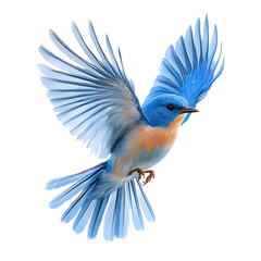 Obraz premium Beautiful eastern bluebird in flight with wings spread wide isolated on transparent background