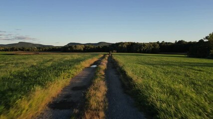Unpaved Road near farm aerial drone shot