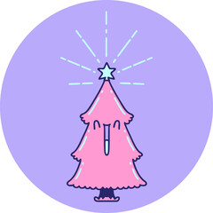 icon of a tattoo style christmas tree with star in bright neon color