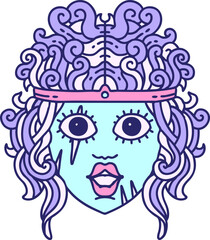 Retro Tattoo Style human barbarian character in bright neon color