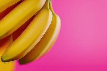 Fresh Ripe Bananas on Vibrant Pink Background