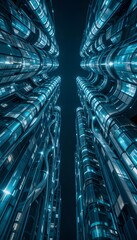 Obraz premium Neon Canopy: A Glimpse Upward Through the City of Tomorrow 