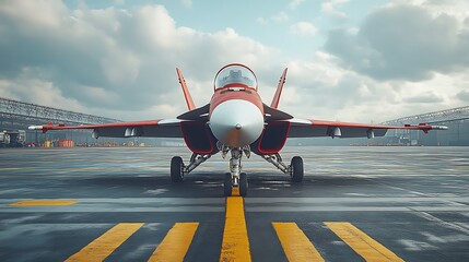 Red and white jet aircraft on a tarmac.